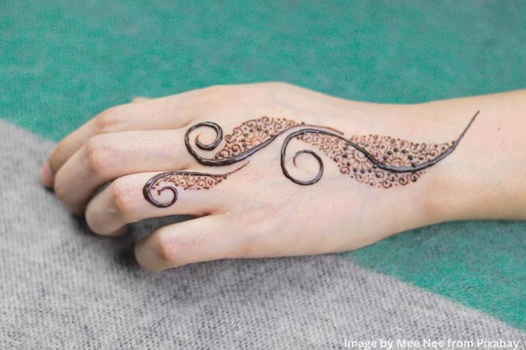 Intricate mehndi design on a woman hand.