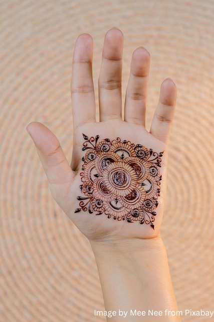 महिला के हाथ पर मेहंदी डिजाइन फोटो